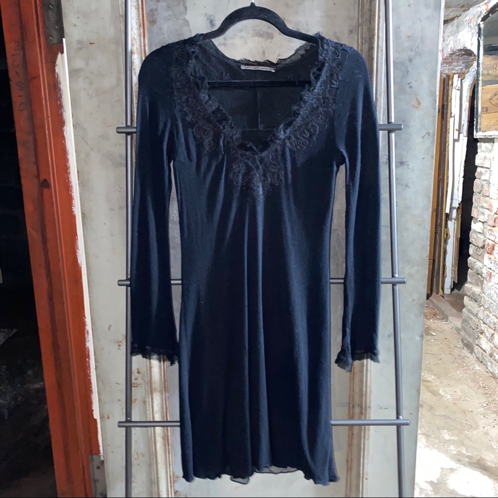 Liu Jo Cashmere Wool Silk Chiffon Black Mini Dress